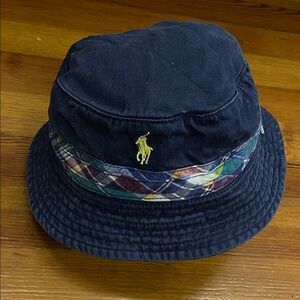 Polo by Ralph Lauren Kids Navy Bucket Hat with Multicolor Plaid Trim